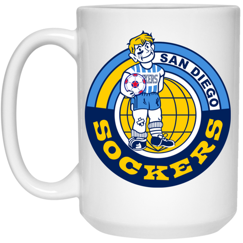 San Diego Sockers Mug 15 oz. White Glossy Ceramic NASL Soccer