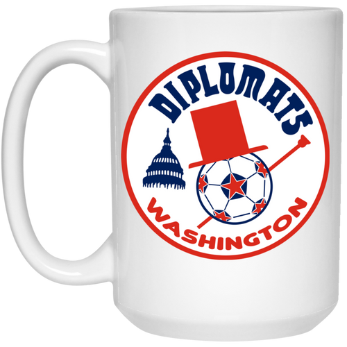 Washington Diplomats Mug 15 oz. White Glossy Ceramic NASL Soccer