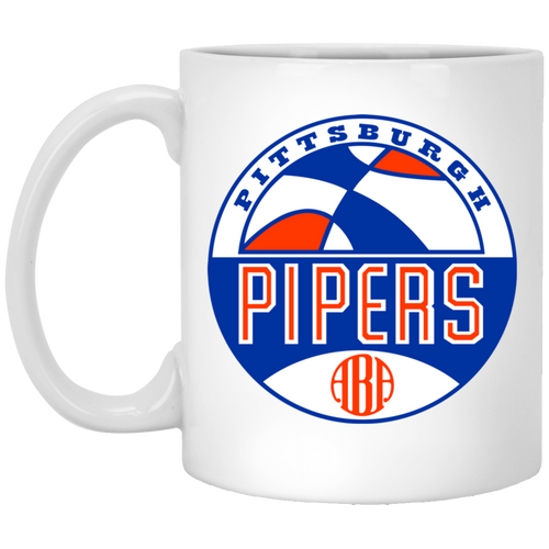 Pittsburgh Pipers Mug 11 oz. White Glossy Ceramic ABA Basketball Team