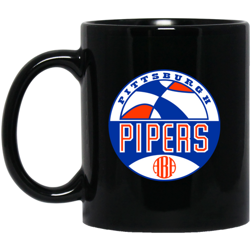 Pittsburgh Pipers Mug 11 oz. Black Glossy Ceramic ABA Basketball Team