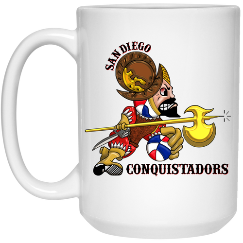 San Diego Conquistadors Mug 15 oz. White Glossy Ceramic ABA Basketball Team