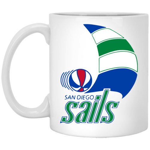 San Diego Sails Mug 11 oz. White Glossy Ceramic ABA Basketball Team