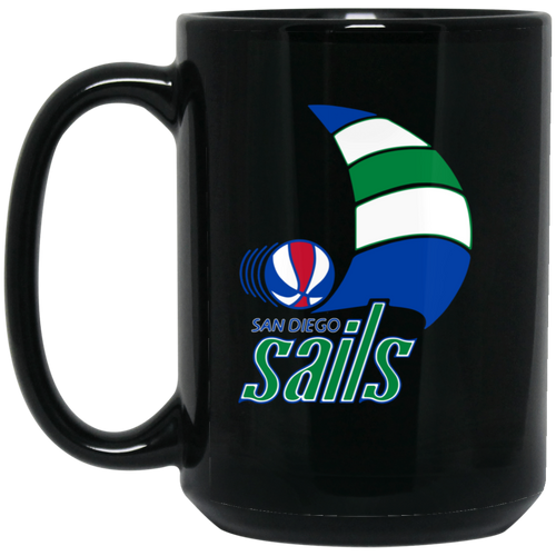 San Diego Sails Mug 15 oz. Black Glossy Ceramic ABA Basketball Team