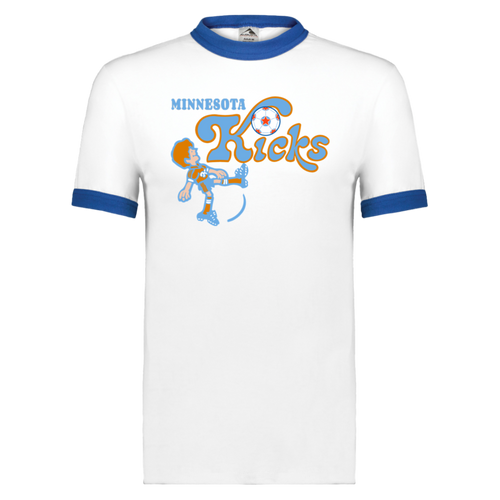 Minnesota Kicks Ringer T-shirt NASL Soccer Team color White/Royal Blue