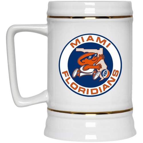 Miami Floridians ABA Ceramic Beer Stein 22 oz. American Basketball Association Team color White