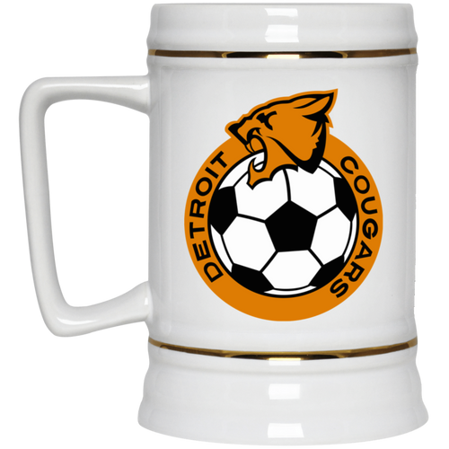 Detroit Cougars NASL Soccer Team Ceramic Beer Stein Mug 22 Oz. Capacity color White