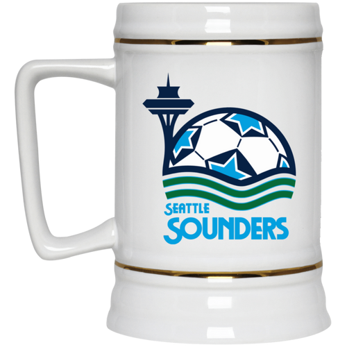 Seattle Sounders NASL Soccer Team Ceramic Beer Stein Mug 22 Oz. Capacity color White