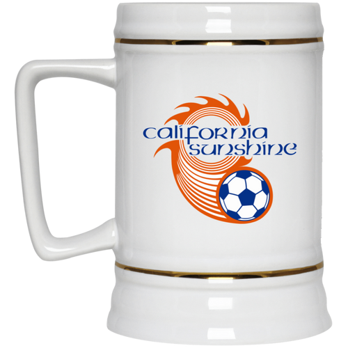 California Sunshine Beer Mug Stein Ceramic 22 Oz. Capacity ASL Soccer Team color White