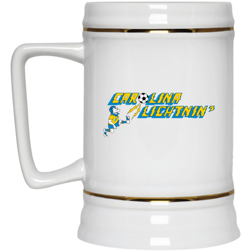 Carolina Lightnin' Beer Stein Ceramic 22 Oz. Capacity ASL Soccer Team color White