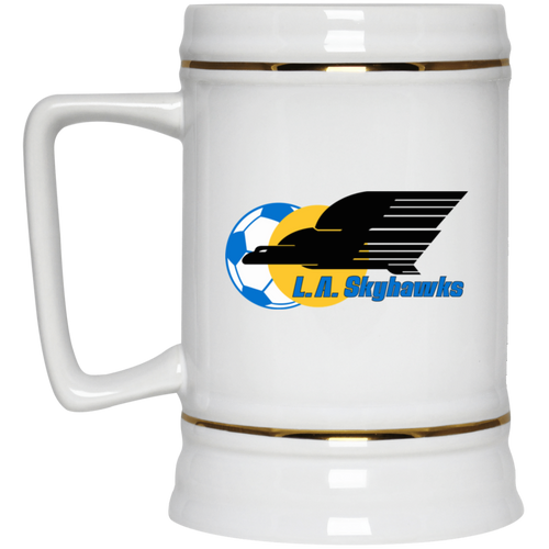 Los Angeles Skyhawks Beer Stein Ceramic 22 Oz. Capacity ASL Soccer Team color White