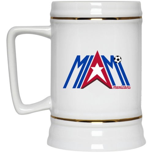 Miami Americans Beer Stein Ceramic 22 Oz. Capacity Ceramic ASL Soccer Team color White