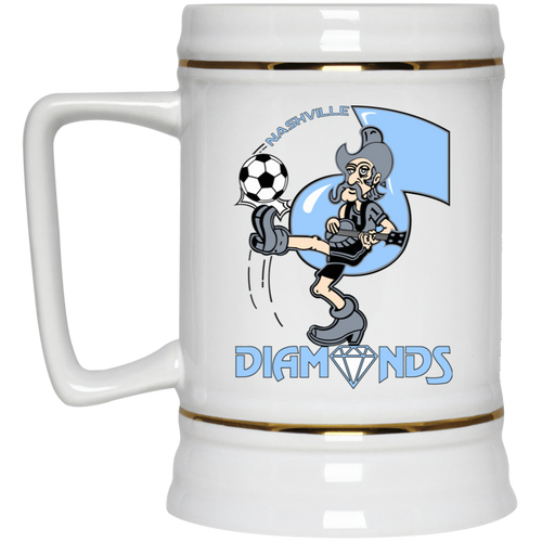 Nashville Diamonds Beer Stein Ceramic 22 Oz. Capacity Ceramic ASL Soccer Team color White