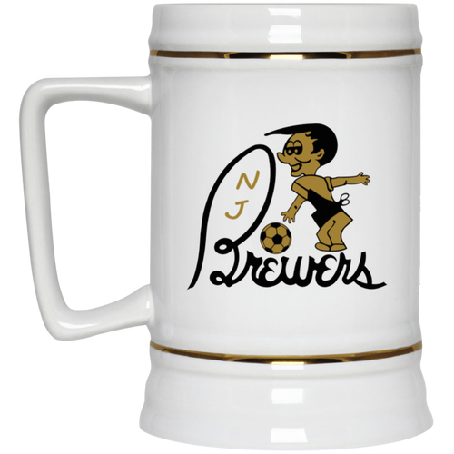 New Jersey Brewers Beer Stein Mug Ceramic 22 Oz. Capacity ASL Soccer Team color White