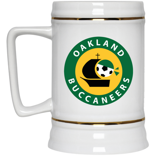 Oakland Buccaneers Beer Stein Mug Ceramic  22 Oz. Capacity ASL Soccer Team color White