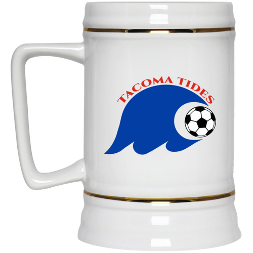 Tacoma Tides Beer Stein Mug Ceramic 22 Oz. Capacity ASL Soccer Team color White