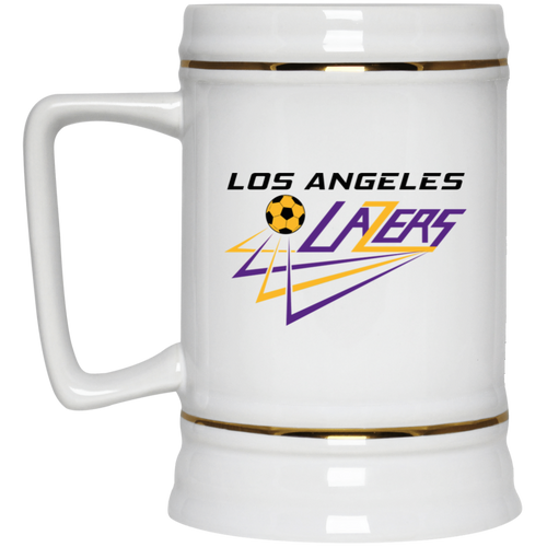 Los Angeles Lazers Beer Mug Stein Ceramic 22 Oz. Capacity MISL Soccer Team color White