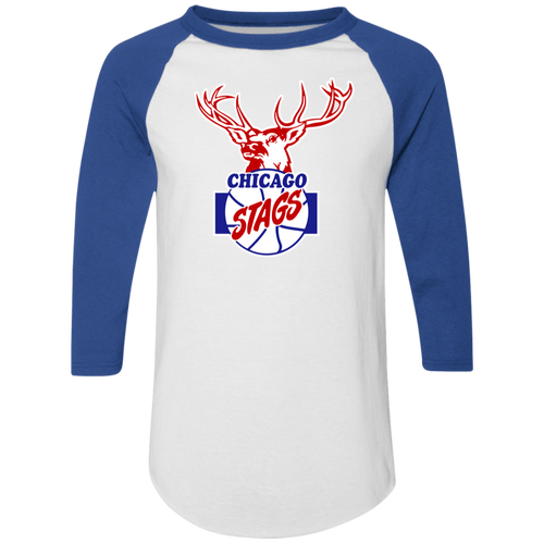 Chicago Stags Raglan Shirt 3/4 Sleeve NBA Basketball Team color White/Royal Blue