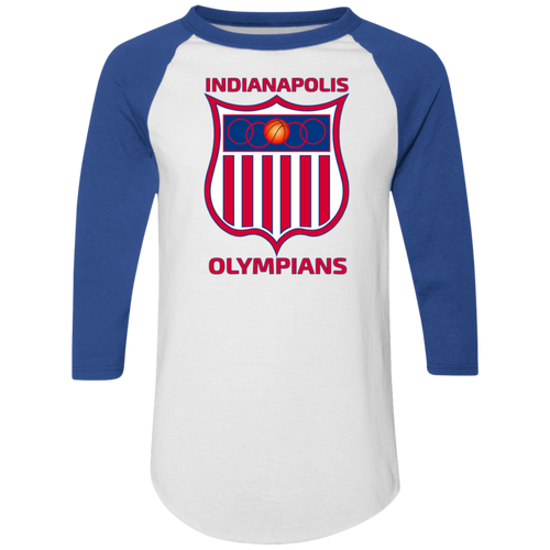 Indianapolis Olympians Raglan Shirt 3/4 Sleeve NBA Basketball Team color White/Royal Blue