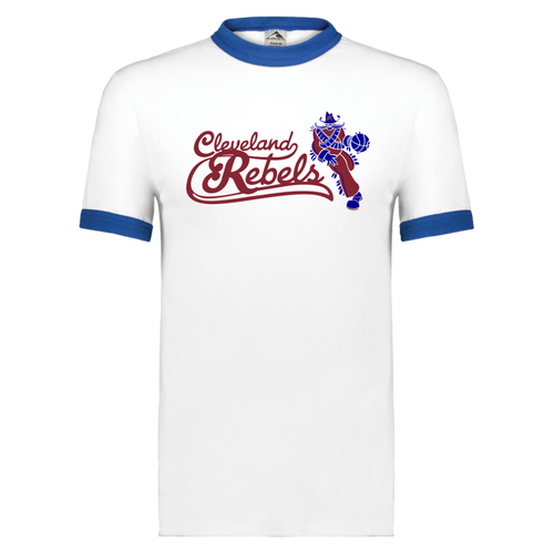 Cleveland Rebels Ringer NBA T-shirt  Short Sleeve National Basketball Association Team Tee color White/Royal Blue