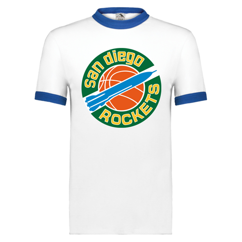 San Diego Rockets T-shirt Short Sleeve Cotton Tee Shirt NBA Basketball Team color White/Royal Blue