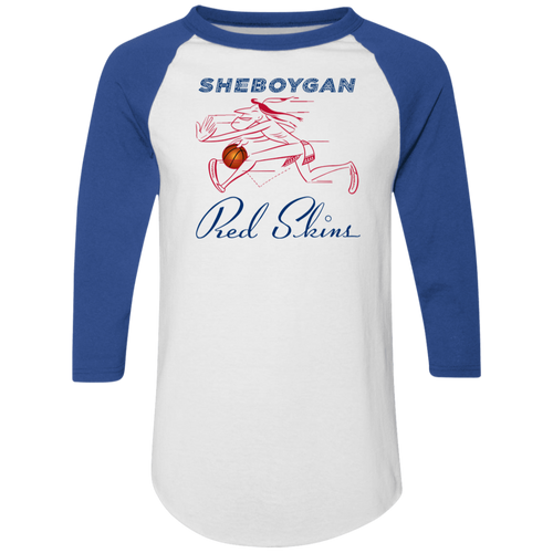 Sheboygan Redskins Raglan Shirt 3/4 Sleeve NBA Basketball Team color White/Royal Blue
