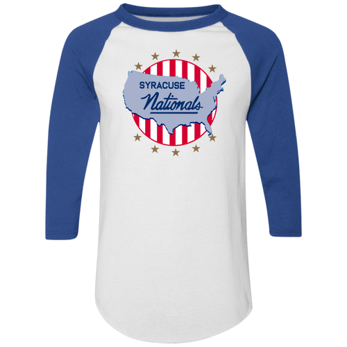 Syracuse Nationals Raglan Shirt 3/4 Sleeve NBA Basketball Team color White/Royal Blue
