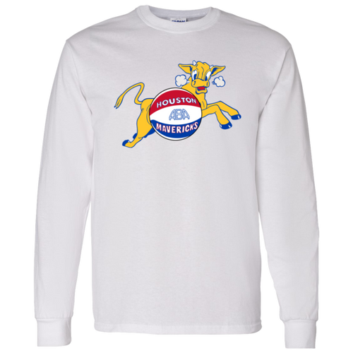 Houston Mavericks ABA Long Sleeve Shirt Classic American Basketball Association Team color White