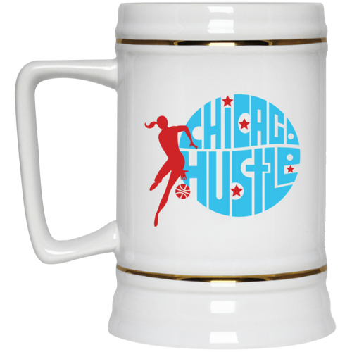 Chicago Hustle WBL Beer Stein Mug Ceramic 22 Oz. Women's Professional Basketball League Team color White