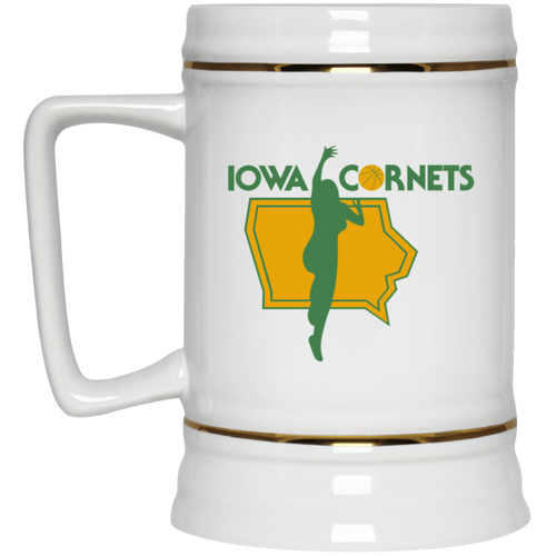Iowa Cornets WBL Beer Stein 22 oz. Ceramic | Women's Professional Basketball League Team color White