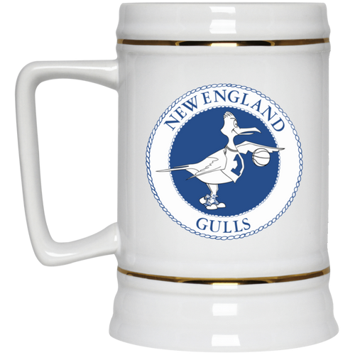 New England Gulls WBL Beer Stein Mug Ceramic 22 Oz. Women's Professional Basketball League Team color White