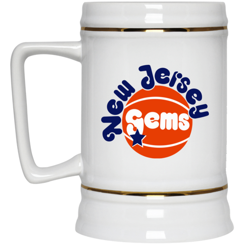 New Jersey Gems WBL Beer Stein Mug Ceramic 22 Oz. Women's Professional Basketball League Team color White