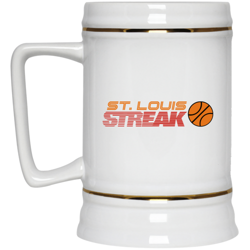 St. Louis Streak WBL Beer Stein Mug Ceramic 22 Oz. Women's Professional Basketball League Team color White