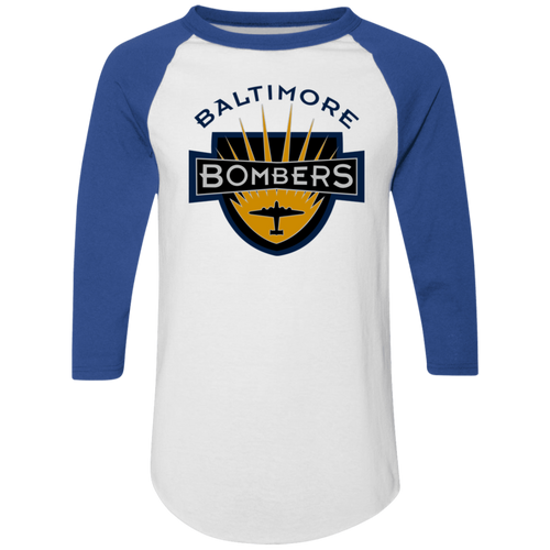 Baltimore Bombers Raglan Shirt 3/4 Sleeve NFL Football Team Sports Fan Apparel color White/Royal Blue