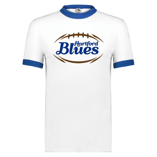 Hartford Blues Ringer T-shirt | NFL Football Team Fan Apparel color White/Royal Blue