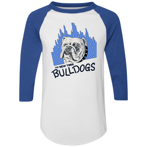 New York Bulldogs Raglan Shirt Colorblock NFL Football Team Fan Apparel color White/Royal Blue