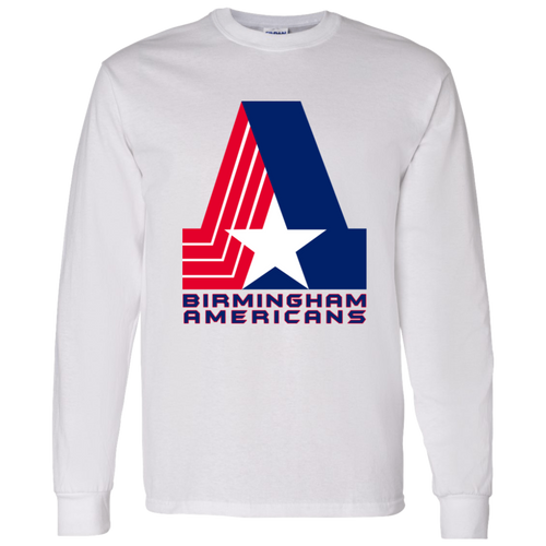Birmingham Americans Long Sleeve Shirt Cotton WFL Football Team Logo color White