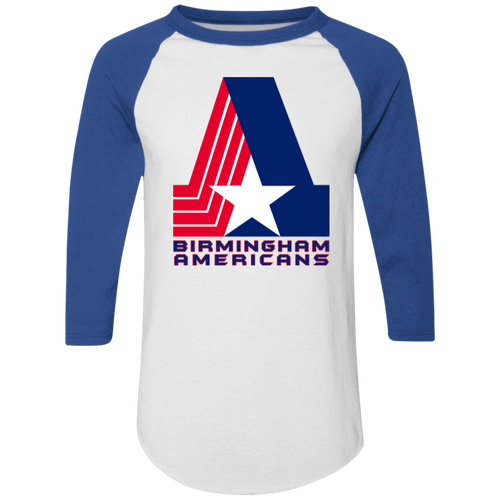 Birmingham Americans Raglan Shirt 3/4 Sleeve WFL Football Team Logo color White/Royal Blue