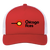 Vintage Chicago Aces World Team Tennis trucker cap with seamless 5-panel front and retro logo in red/white