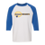Retro Denver Racquets raglan 3/4 sleeve t-shirt featuring vintage WTT tennis team logo in white/royal blue