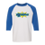 Retro Kansas City Explorers raglan 3/4 sleeve t-shirt featuring vintage WTT tennis team logo in white/royal blue