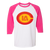 Retro Los Angeles Strings raglan 3/4 sleeve t-shirt featuring vintage WTT tennis team logo in white/heliconia