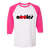 Retro New York Apples raglan 3/4 sleeve t-shirt featuring vintage WTT tennis team logo in white/heliconia