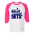Retro New York Sets raglan 3/4 sleeve t-shirt featuring vintage WTT tennis team logo in white/heliconia