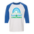 Retro Sea Port Cascades raglan 3/4 sleeve t-shirt featuring vintage WTT tennis team logo in white/royal blue