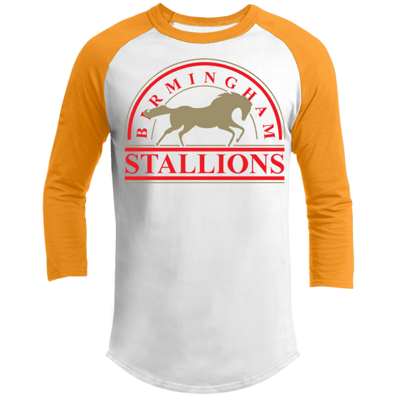 Birmingham Stallion 3/4 Sleeve Raglan Shirt in White/Gold