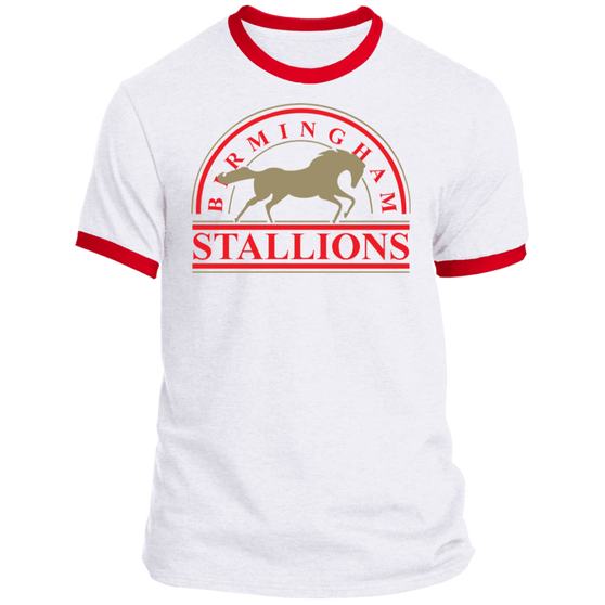 Birmingham Stallions USFL Rarified Ringer T-shirt in White/Red