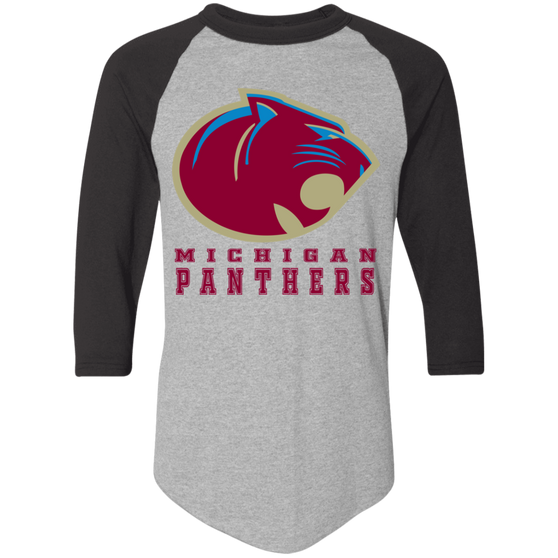 Michigan Panthers USFL 3/4 Sleeve Raglan Tee Shirt - Athletic Heather/Black