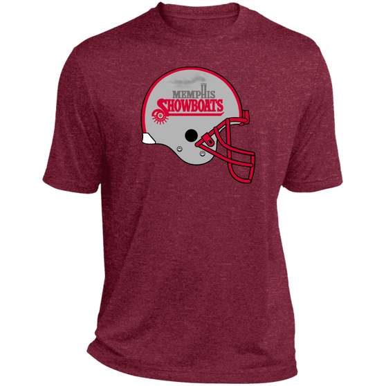 Memphis Showboats USFL T-Shirt Activewear Heather Helmet Detail in Cardinal Heather