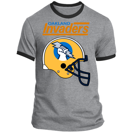 Oakland Invaders Helmet T-shirt Rarified Ringer in Athletic Heather/Jet Black