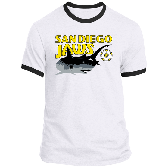 San Diego Jaws T-shirt Ringer NASL Soccer color White/Black